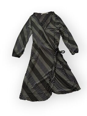 Max Studio Black, Green, White Striped Wrap Midi Dress